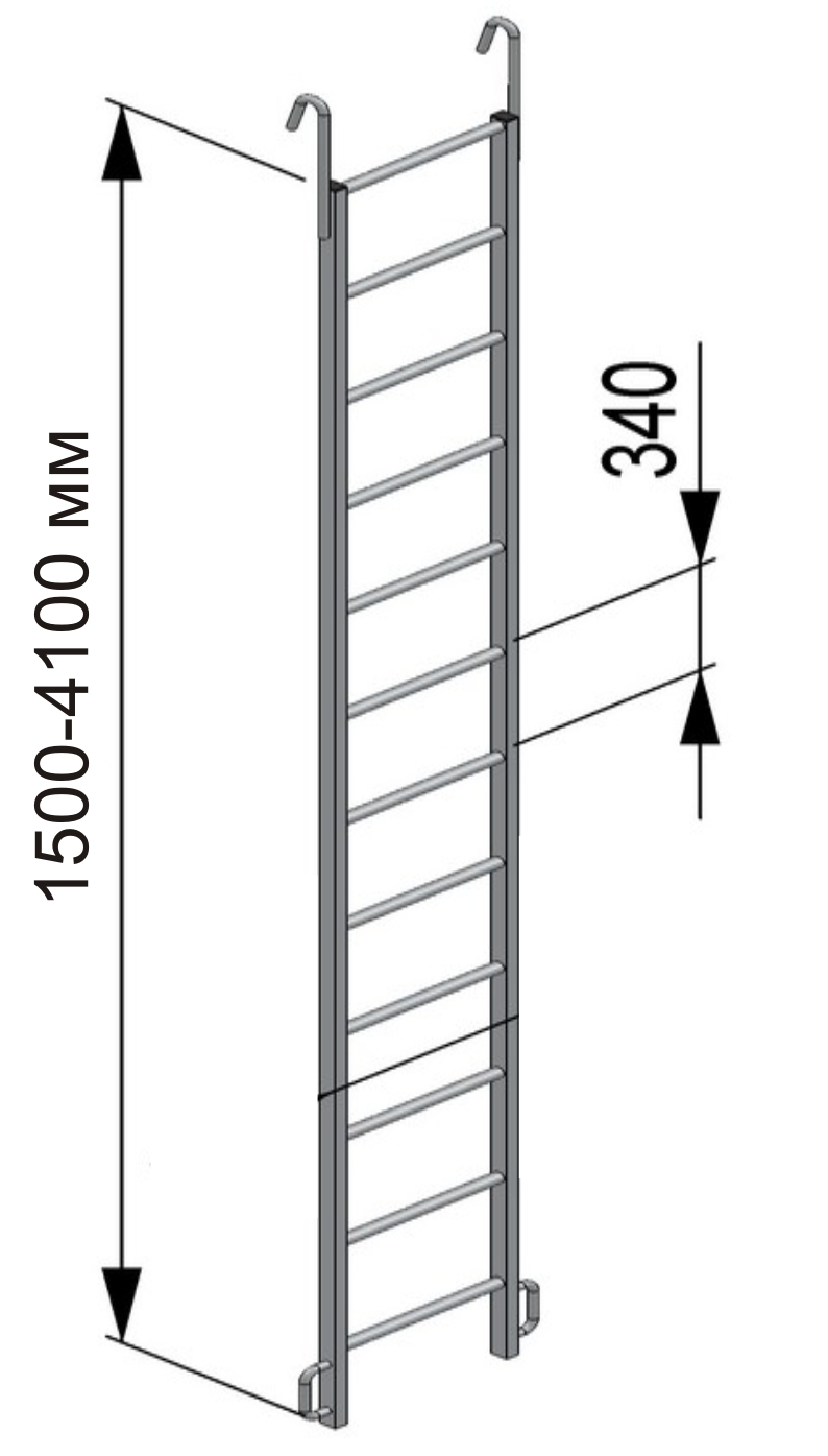 Лестница навесная алюминиевая с крюками-зацепами ЛНААК-3.0 450